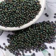 MIYUKI Round Rocailles Beads, Japanese Seed Beads, 8/0, (RR2446) Forest Green Rainbow Gold Luster, 3mm, Hole: 1mm, about 2111~2277pcs/50g(SEED-X0055-RR2446)