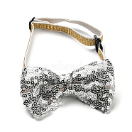 Adjustable Cat Dog Bowknot Collars, Sequin/Paillette Beaded Pet's Bow Tie, Pet Bowknot Necktie, Silver, 190~350mm(ANIM-PW0004-26A)