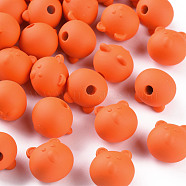Acrylic Beads, Rubberized Style, Half Drilled, Bear, Dark Orange, 15.5x16x15mm, Hole: 3.5mm(OACR-S039-06-84)