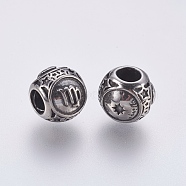 316 Surgical Stainless Steel European Beads, Large Hole Beads, Rondelle, Virgo, Antique Silver, 10x9mm, Hole: 4mm(STAS-P212-18P-01)