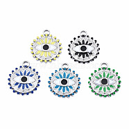 304 Stainless Steel Pendants, with Enamel, Flat Round with Eye, Stainless Steel Color, Mixed Color, 21.5x18x2.5mm, Hole: 2mm(STAS-S080-048P-NR)