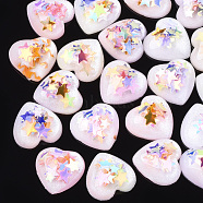Resin Cabochons, with Paillette, Heart, Creamy White, 10x10x4mm(CRES-Q208-01C)