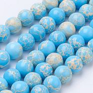 Synthetic Regalite/Imperial Jasper/Sea Sediment Jasper Bead Strands, Dyed, Round, Light Sky Blue, 10mm, Hole: 1mm, about 40pcs/strand, 15.7 inch(G-P284-02-10mm)