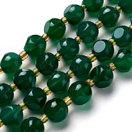 Natural Green Agate Beads Strands, with Seed Beads, Dyed & Heated, Six Sided Celestial Dice, 7.5~8x7.5~8x7.5~8mm, Hole: 0.5mm, about 19pcs/strand, 7.97''(20.25cm)(G-M367-21A)
