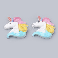 Resin Cabochons, Unicorn, Colorful, 22x22x4mm(X-CRES-N016-13)