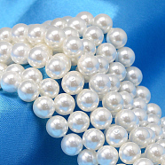Round Shell Pearl Bead Strands, White, 10mm, Hole: 0.8~1mm, about 40pcs/strand, 15.74 inch(BSHE-L011-10mm-A013)
