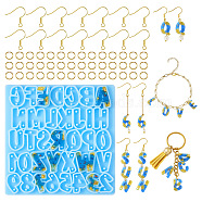 Pandahall 1Pc Letter A~Z Holographic Connector Charm Silicone Molds, with 100Pcs Iron Earring Hooks & 100Pcs Open Jump Rings, Light Sky Blue, 91x91x5.5mm, Hole: 1.5mm, Inner Diameter: 14~16x4.5x13.5mm(DIY-TA0005-65)