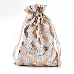 Christmas Theme Cotton Fabric Cloth Bag, Drawstring Bags, for Christmas Party Snack Gift Ornaments, Wavy, 14x10cm(ABAG-H104-B22)