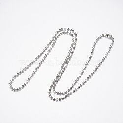 304 Stainless Steel Necklaces, Beaded Necklaces, Stainless Steel Color, 29.5 inch(75cm), 3mm(NJEW-G307-03-3mm-P)