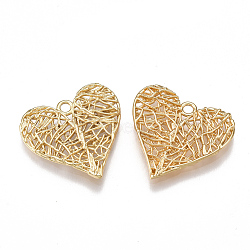 Brass Filigree Pendants, Heart, Nickel Free, Real 18K Gold Plated, 17.5x18.5x2mm, Hole: 1.5mm(X-KK-T038-25G)