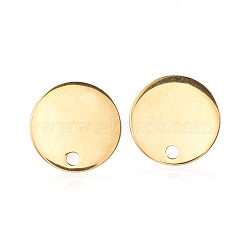 304 Stainless Steel Stud Earring Findings, with Flat Plate, Ear Nuts/Earring Backs, Flat Round, Golden, 8mm, Hole: 1mm, Pin: 0.8mm,(X-STAS-Q223-08B)