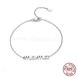 Anti-Tarnish Rhodium Plated 925 Sterling Silver Link Bracelets, Word Mama, for Mother's Day, Platinum, 6-1/4 inch(16cm)(GA4438-1)