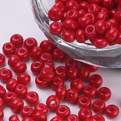 Baking Paint Glass Seed Beads, Round, Crimson, 3x1.5~3mm, Hole: 1mm, about 10000pcs/bag, about 450g/bag(SEED-Q025-3mm-L30)