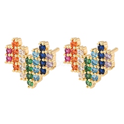 Brass Micro Pave Cubic Zirconia Stud Earrings for Women, Heart, 925 Sterling Silver Stud Earrings, Golden, 10x12mm(KK-CBADFF4-04G)