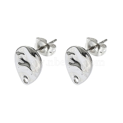 Non-Tarnish 304 Stainless Steel and 201 Stainless Steel Stud Earring Findings, Teardrop, 12x9mm, Hole: 1.4mm, Pin: 10.5x0.5mm(STAS-L024-003P-07)