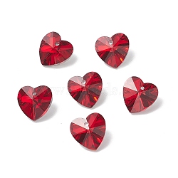 Faceted Glass Charms, Heart, Back Plated, Red, 14x14x7.5mm, Hole: 1.4mm(RGLA-L026-B08)
