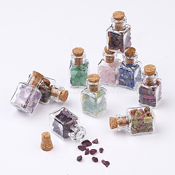 PandaHall Elite 10Pcs Glass Wishing Bottle Decorations, with Natural Mixed Stone Chips Inside and Cork Stopper, Mixed Color, 29x14mm(AJEW-PH0002-75)