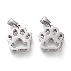 304 Stainless Steel Pendants, Manual Polishing, Hollow, Dog Footprint, Stainless Steel Color, 17x15x3.5mm, Hole: 3x6mm(STAS-F253-11P)