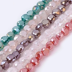 Faceted Flat Round AB Color Plated Frosted Crystal Glass Beads Strands, Mixed Color, 4x3mm, Hole: 1mm, about 99pcs/strand, 13.9 inch(EGLA-F014-B)