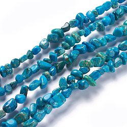 Natural Imperial Jasper Bead Strands, Dyed, Chips, Deep Sky Blue, 6~10x5~8x4~6mm, Hole: 1.2mm, about 79pcs/strand, 15.75 inch(40cm)(G-P444-05C)