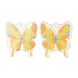 Transparent Acrylic Pendants, with Glitter Powder, Butterfly, Colorful, 37.5x33.5x1.5mm, Hole: 2.8mm(MACR-D079-01D)