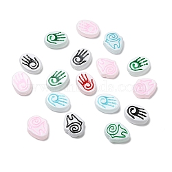 Baking Paint Glass Beads, Oval with Palm/Runes, with Enamel, Mixed Color, 19.5x15x6mm, Hole: 1.5mm(LAMP-Z017-02)
