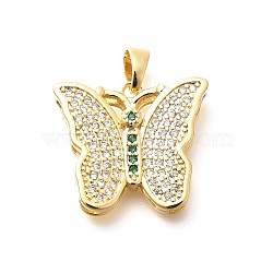 Brass Micro Pave Cubic Zirconia Pendants, Real 18K Gold Plated, Butterfly Charms, Clear, 23x25x5mm, Hole: 6x4mm(KK-G519-15G-02)