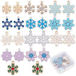 SUNNYCLUE 48Pcs 12 Style Alloy Pendants, Snowflake, Mixed Color, 18~25x14~19x1.5~3mm, hole: 1.5~2mm, 4pcs/style(DIY-SC0018-90)