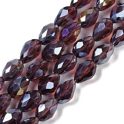 Transparent Electroplate Glass Beads Strands, AB Color Plated, Faceted, Teardrop, Sienna, 15x10mm, Hole: 1.6mm, about 46~48pcs/strand, 27.95''(71cm)(EGLA-N013-T10mm-B03)