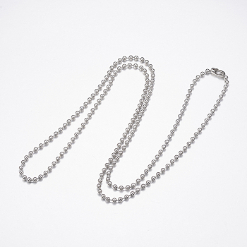 304 Stainless Steel Necklaces, Beaded Necklaces, Stainless Steel Color, 29.5 inch(75cm), 3mm