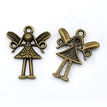 Tibetan Style Alloy Pendants, Fairy, Cadmium Free & Lead Free, Antique Bronze, 58x34x5mm, Hole: 4mm