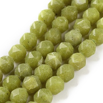 Natural Olive Jade Beads Strands, Faceted, Double Hearted & Star Cut Beads, 7~8.5x7.5~8mm, Hole: 0.8~1mm, about 48~50pcs/strand, 15.16~15.55 inch(38.5~39.5cm)