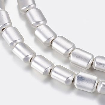 Non-magnetic Synthetic Hematite Beads Strands, Frosted, Rectangle, Matte, Silver Plated, 8.5~9x6x3.5mm, Hole: 1mm, about 46pcs/strand, 15.55 inch(39.5cm)