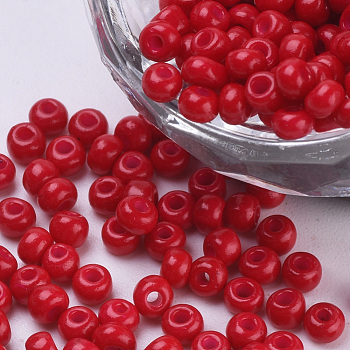 Baking Paint Glass Seed Beads, Round, Crimson, 3x1.5~3mm, Hole: 1mm, about 10000pcs/bag, about 450g/bag