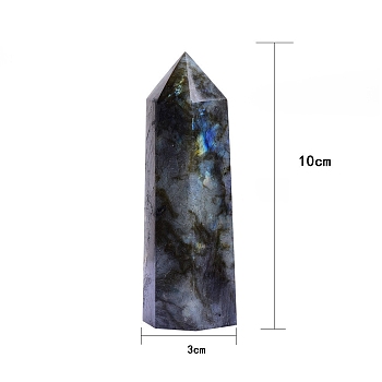 Point Tower Natural Labradorite Home Display Decoration, Healing Stone Wands, for Reiki Chakra Meditation Therapy Decos, Hexagon Prism, 100x30mm