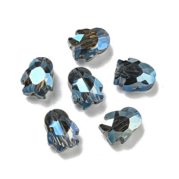 Electroplate Glass Beads, Faceted, Full Rainbow Plated, Penguin, Steel Blue, 8x6.5x4.5mm, Hole: 1mm