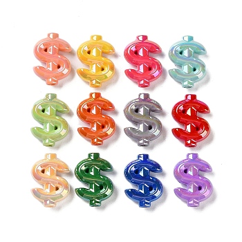 UV Plating Acrylic Beads, AB Color, Dollar, Mixed Color, 22.5x16.5x7mm, Hole: 3mm