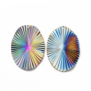 Ion Plating(IP) 304 Stainless Steel Pendants, Oval Charms, Rainbow Color, 40x28x2mm, Hole: 1.6mm