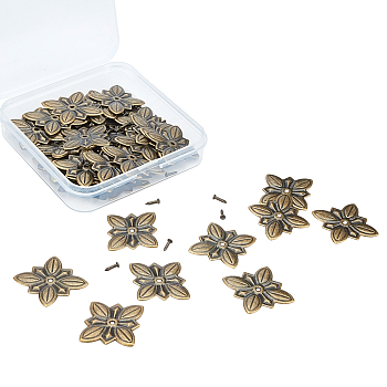 Iron Beads, with Iron Screws, Plum Blossom, Antique Bronze, 29.5x27x1mm, Hole: 1.5mm, Screws: 6.5x2.5mm, Pin: 1mm, 50sets/box