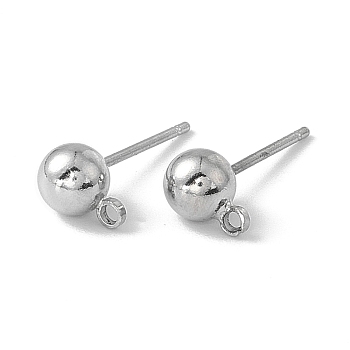 Brass Ball Post Ear Studs, with Loop & 304 Stainless Steel Pins, Platinum, 15.2~15.7x5mm, Hole: 1mm, Pin: 0.7mm