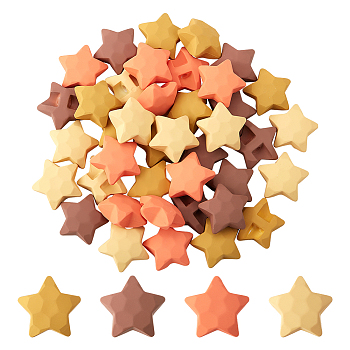 CHGCRAFT 40Pcs 4 Style Rubberized Style Opaque Acrylic Beads, Faceted, Star, Mixed Color, 23~24.5x23~24.5x11mm, 10pcs/style