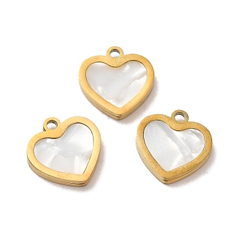 Ion Plating(IP) 304 Stainless Steel Heart Charms, with Shell, Golden, 11x11x2mm, Hole: 1.4mm