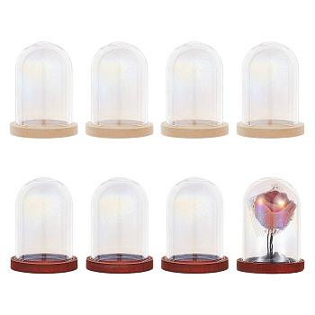 Glass Dome Cover, Decorative Display Case, Cloche Bell Jar Terrarium with Wood Base, Column, Mixed Color, 38.5x25mm, Inner Diameter: 22mm