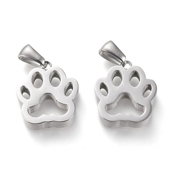 304 Stainless Steel Pendants, Manual Polishing, Hollow, Dog Footprint, Stainless Steel Color, 17x15x3.5mm, Hole: 3x6mm