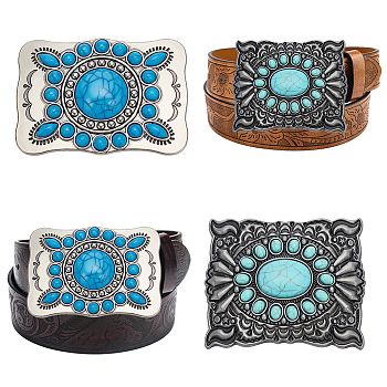 WADORN 2Pcs 2 Style Zinc Alloy Belt Buckles, with Resin Imitation Synthetic Turquoise, Rectangle, Mixed Color, 77.5x92x22mm, Hole: 40.5x17mm, 1pc/style