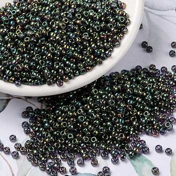 MIYUKI Round Rocailles Beads, Japanese Seed Beads, 8/0, (RR2446) Forest Green Rainbow Gold Luster, 3mm, Hole: 1mm, about 2111~2277pcs/50g