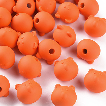 Acrylic Beads, Rubberized Style, Half Drilled, Bear, Dark Orange, 15.5x16x15mm, Hole: 3.5mm