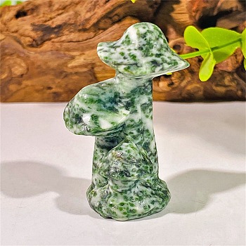 Natural Qinghai Jade Carved Healing Mushroom Figurines, Reiki Energy Stone Display Decorations, 50x35mm