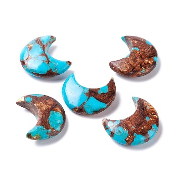 Assembled Natural Bronzite & Synthetic Turquoise Cabochons, Moon, 30x25x9mm