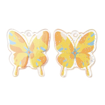 Transparent Acrylic Pendants, with Glitter Powder, Butterfly, Colorful, 37.5x33.5x1.5mm, Hole: 2.8mm